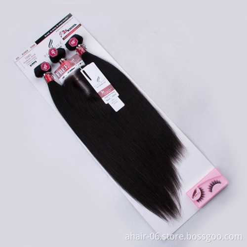 Ready Made Cheap 10A Brazilian Human Hair For Ladies, One Pack Solut Human 60g 60g 55g Straight Hair Bundles With Lace Closure